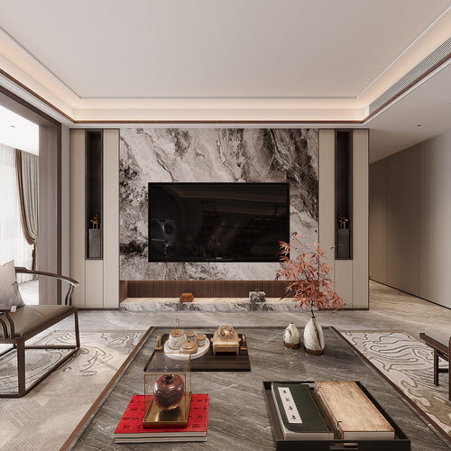 New Chinese Style A Living Room-ID:570633899