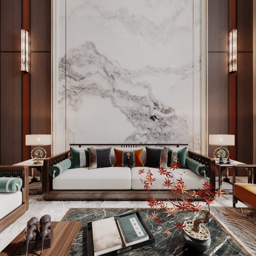New Chinese Style A Living Room-ID:752069952