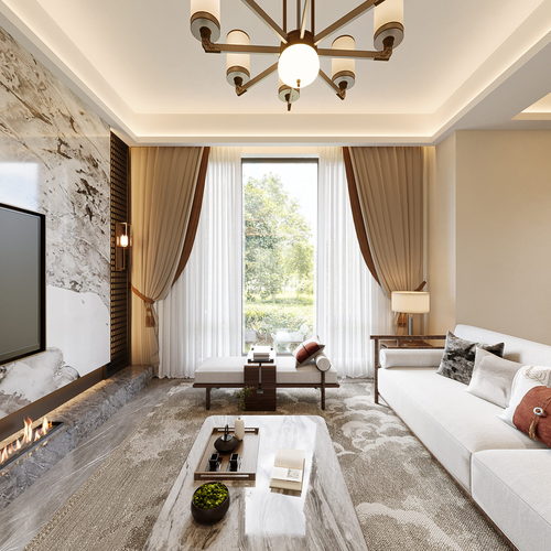 New Chinese Style A Living Room-ID:551155095