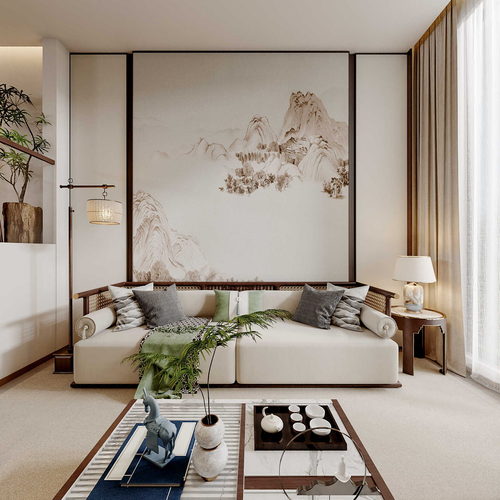 New Chinese Style A Living Room-ID:849391945