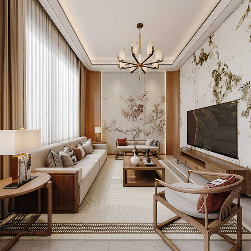 New Chinese Style A Living Room-ID:752392055