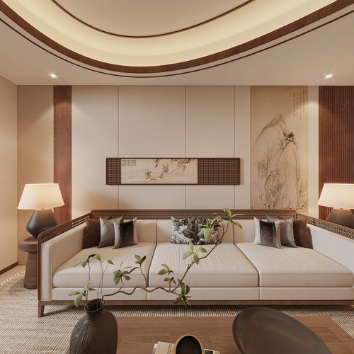 New Chinese Style A Living Room-ID:519403935