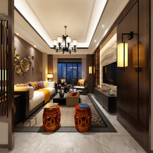New Chinese Style A Living Room-ID:989474561