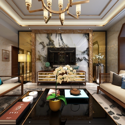 New Chinese Style A Living Room-ID:805275745