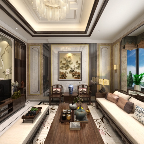New Chinese Style A Living Room-ID:704655177