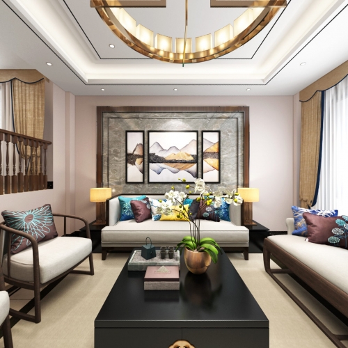 New Chinese Style A Living Room-ID:529588317