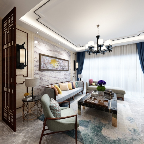 New Chinese Style A Living Room-ID:996207172