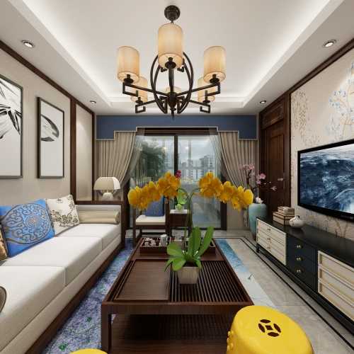 New Chinese Style A Living Room-ID:809853616