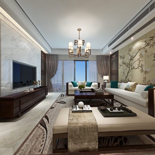 New Chinese Style A Living Room-ID:529328588
