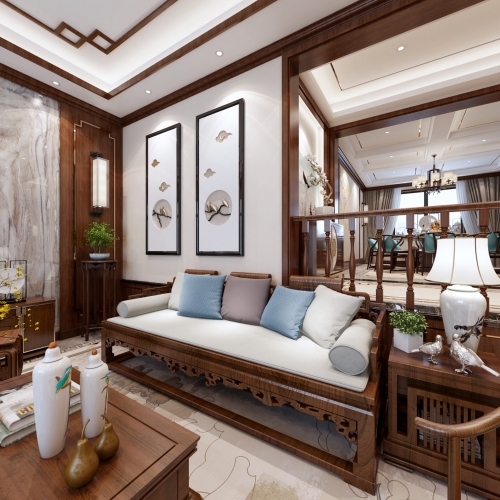 New Chinese Style A Living Room-ID:604680888