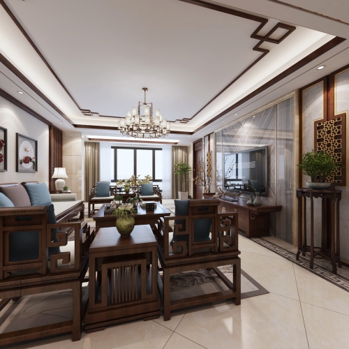 New Chinese Style A Living Room-ID:656674598