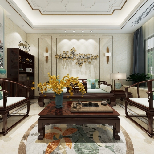 New Chinese Style A Living Room-ID:921265246