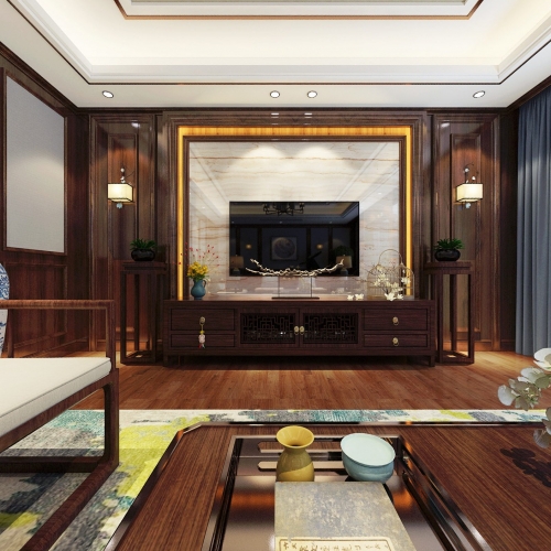 New Chinese Style A Living Room-ID:963162823