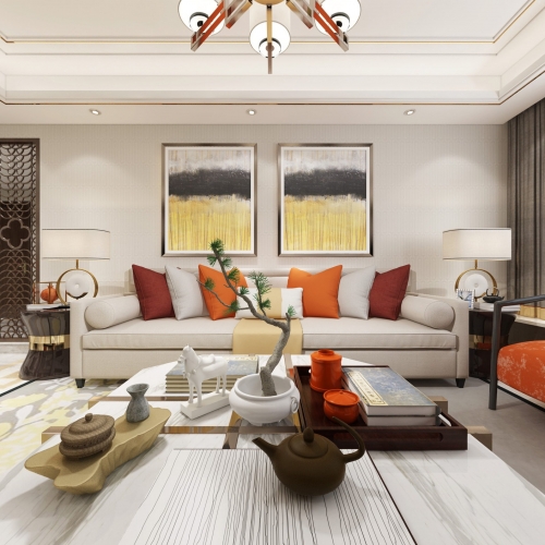 New Chinese Style A Living Room-ID:627095279