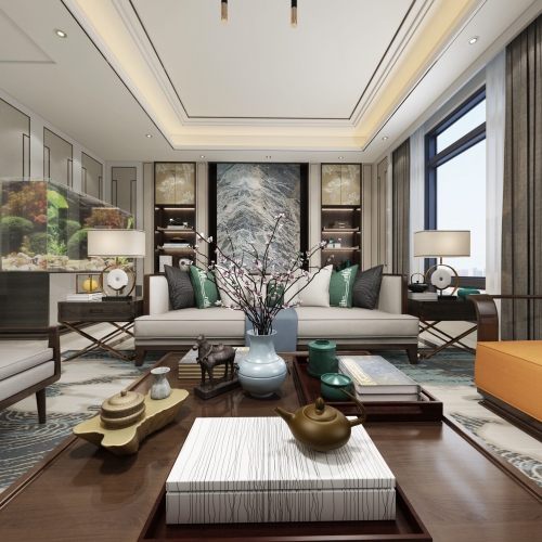 New Chinese Style A Living Room-ID:889623491