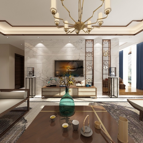 New Chinese Style A Living Room-ID:927166795