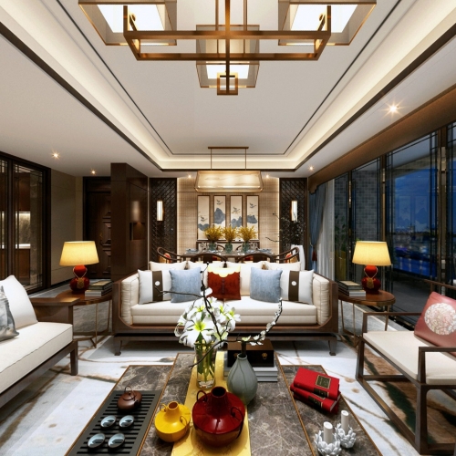 New Chinese Style A Living Room-ID:641020939