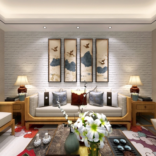 New Chinese Style A Living Room-ID:648637343