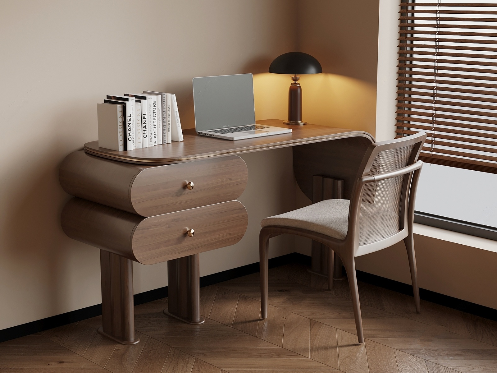 现代中古风书桌椅组合-2672960