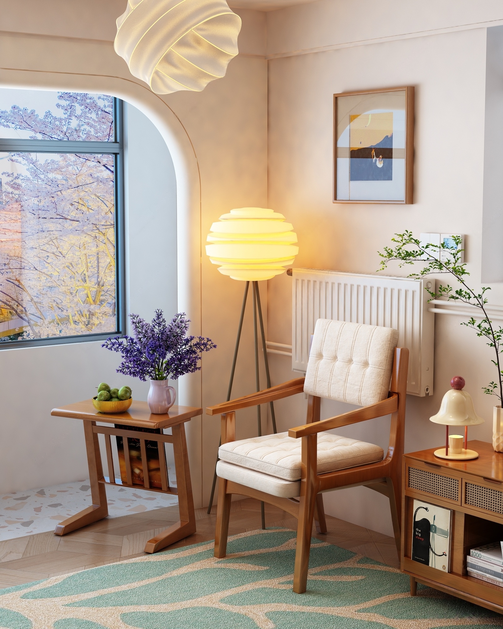 现代中古风休闲椅边几组合-2677408