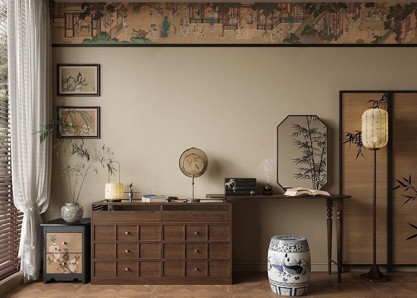 新中式梳妆台凳组合-2688017