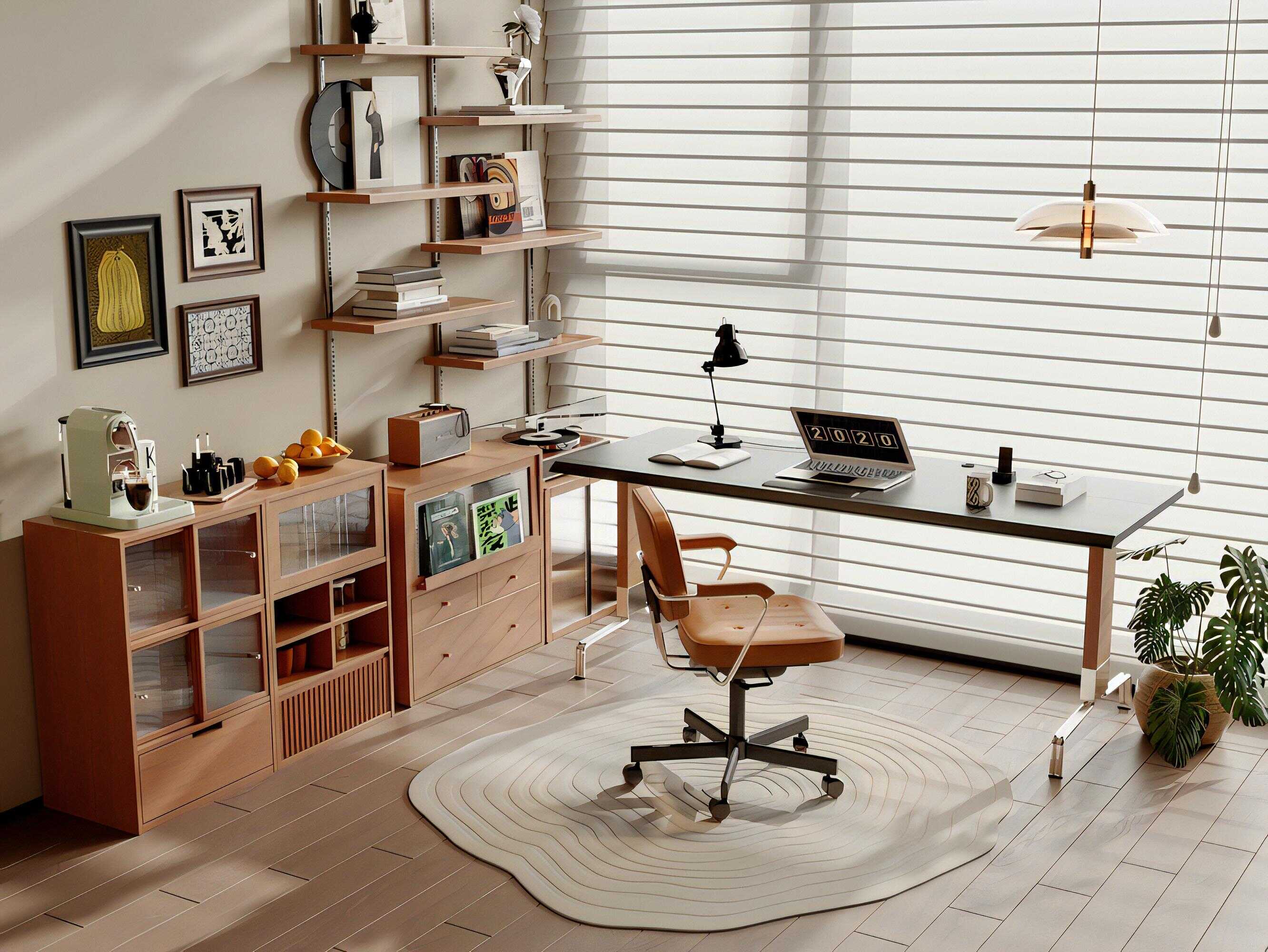 现代中古风书桌椅书柜组合-2760675