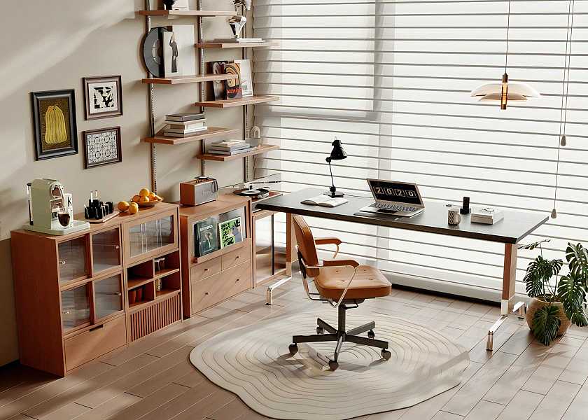 现代中古风书桌椅书柜组合-2760675