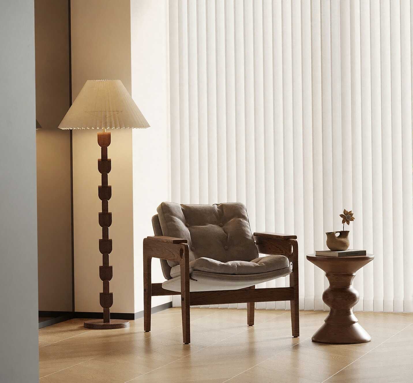 现代中古风休闲椅圆几组合-2795461