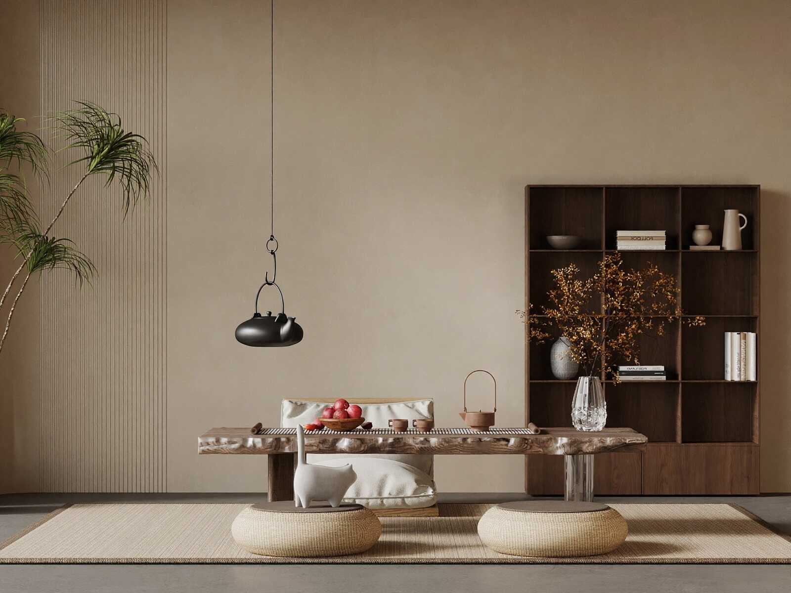 侘寂风茶桌椅凳组合-2803447