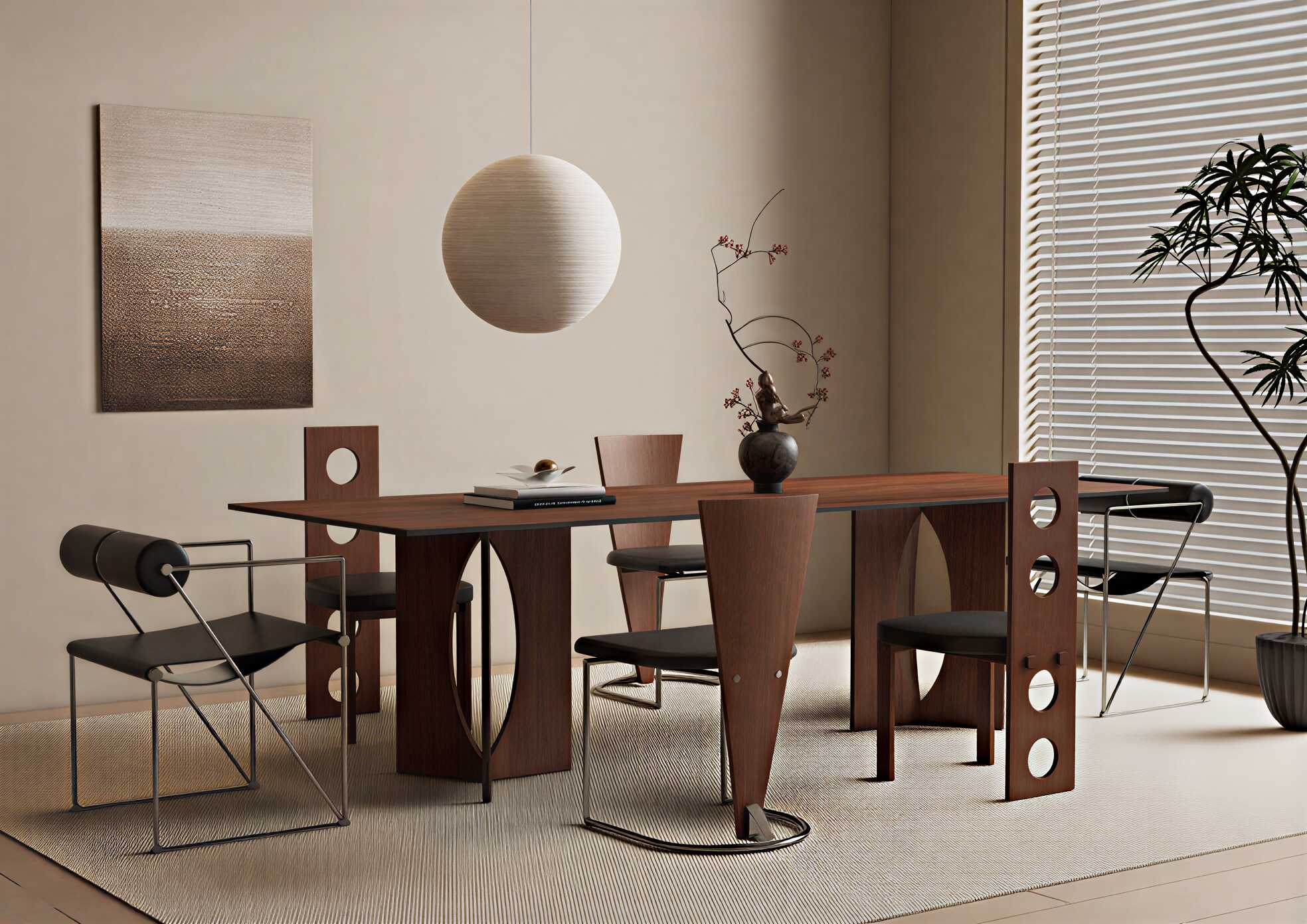 现代中古餐桌椅组合-2814383