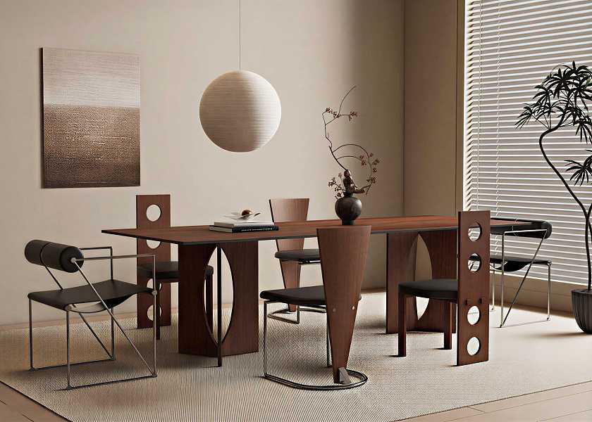 现代中古餐桌椅组合-2814383