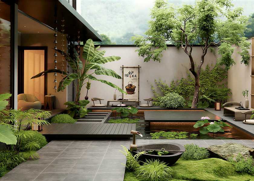 新中式庭院景观-2864633