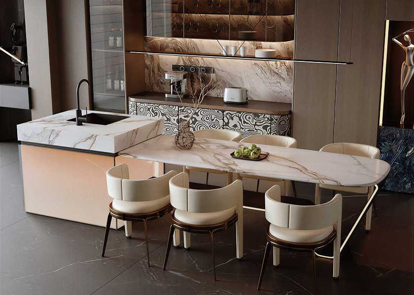 现代岛台餐桌椅组合-2927798