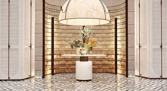 现代酒店屏风隔断插花组合-2992067