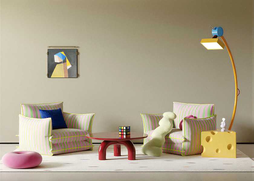 现代孟菲斯多巴胺单人沙发落地灯组合-3076655