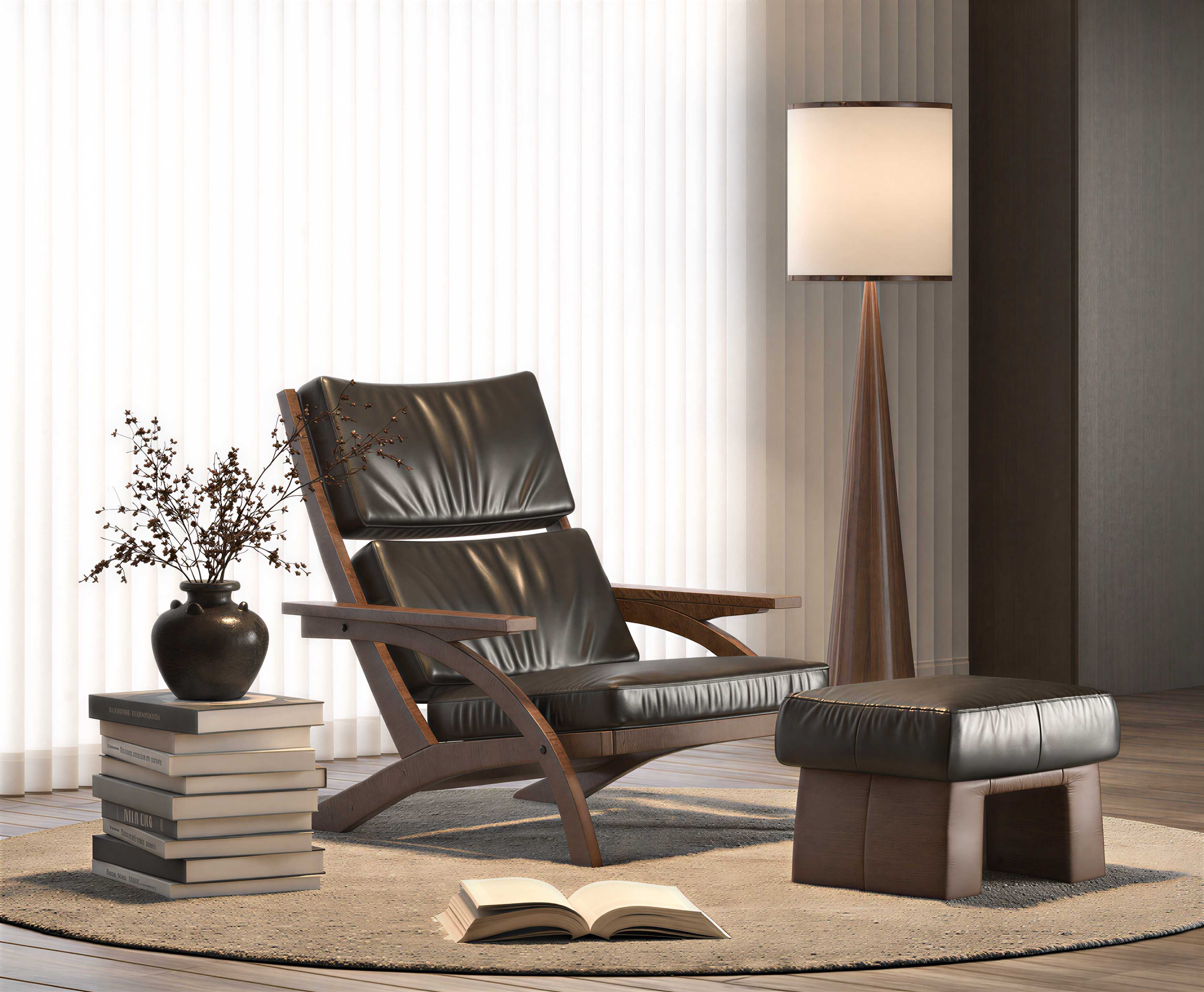 现代中古风休闲椅边几组合-3095442